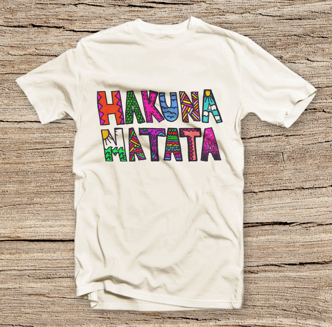 Pts-163 Hakuna Matata Style T-shirt, Colorful Pattern T-shirt Funny Humor T-shirt, Text Slogan, Unisex Tee, Fashion Printed T-shirt